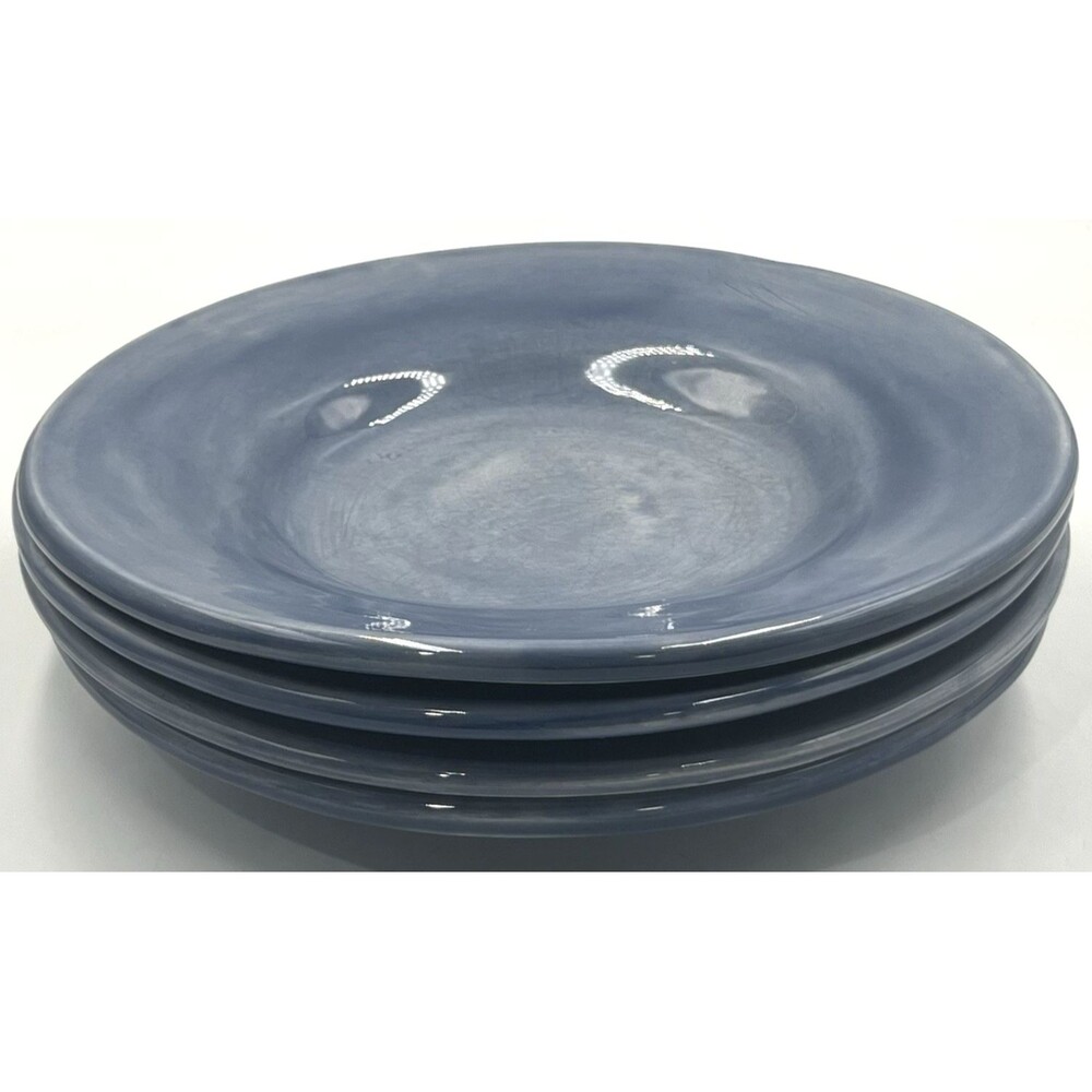 4 Salad Plates Pottery Barn Sausalito Slate Blue Deep Rim Bowl Blates 10" - Picture 5 of 7